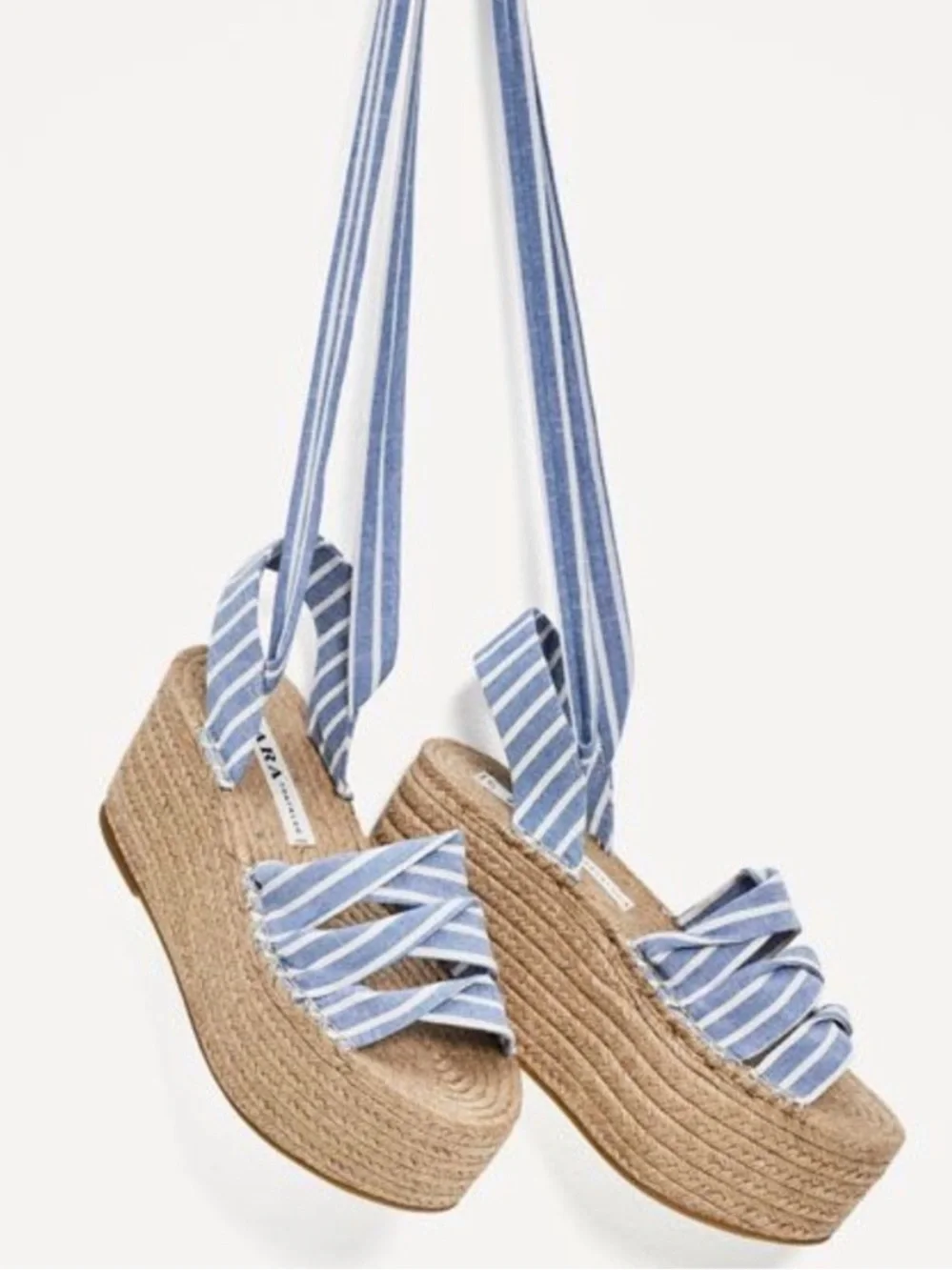 NWT Zara Blue Stripe Espadrille Platform Sandals